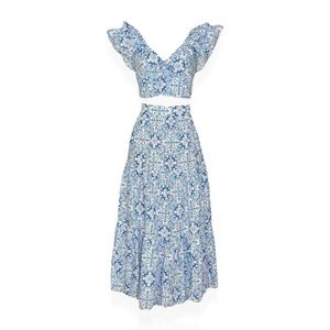 HILL HOUSE Set Alexa Top & Camilla Maxi Skirt, Blue Mosaic, XS